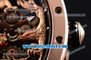 Richard Mille RM 51-01 Tourbillon Tiger and Dragon Asia Manual Winding Rose Gold Case with Seleton Dial and Dot Markers Black Rubber Strap