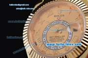 Rolex Sky-Dweller Asia 2813 Automatic Gold Case with Black Leather Strap and Yellow Dial