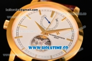 Vacheron Constantin Patrimony Tourbillon Swiss ETA 2824 Automatic Yellow Gold Case with Stick Markers and White Dial