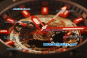 Hublot King Power Swiss Valjoux 7750 Automatic PVD Case with Skeleton Dial and Black Rubber Strap-Red Markers