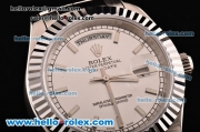 Rolex Day-Date Asia 2813 Automatic Steel Case with White Leather Strap Stick Markers and White Dial