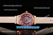 Jaeger-LeCoultre Lady Miyota Quartz Rose Gold Case with White MOP Dial Purple Stick Markers and White Leather Strap - Diamonds Bezel