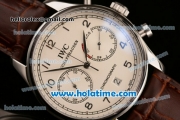 IWC Portuguese Chrono Miyota OS20 Quartz Steel Case with Brown Leather Bracelet White Dial and Silver Markers