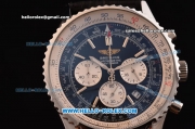 Breitling Navitimer Chronograph Quartz Movement Black Dial with Silver Stick Marking and Three Small Dials-Black Leather Strap