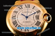 Cartier Ballon Bleu De Medium Asia 4813 Automatic Yellow Gold Case with Silver Dial and Yellow Leather Strap - Roman Numeral Markers (GF)