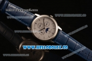 Vacheron Constantin Patrimony Perpetual Calendar Clone Original Automatic Steel Case with White Dial and Blue Leather Strap - (AAAF)