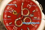 Ferrari Automatic Full Steel Case with Red Dial and Three Subdials-SS Strap