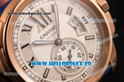 Cartier Calibre De Cartier Miyota 9015 Automatic Rose Gold Case with White Dial and Blue Leather Strap