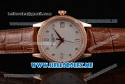 Patek Philippe Calatrava Miyota 9015 Automatic Rose Gold Case with White Dial Brown Leather Strap and Diamonds Markers Diamonds Bezel