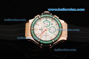 Hublot Big Bang Swiss Valjoux 7750 Automatic Movement Rose Gold Case with White Dial and Green Diamond Bezel-Limited Edition