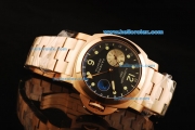 Panerai Luminor GMT Automatic Movement Rose Gold Case with Black Dial and Green Dot Markers - Middle Size