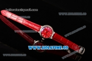 Cartier Ballon Bleu De Small Swiss Quartz Steel Case with Red Dial White Roman Numeral Markers and Red Leather Strap