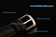 Franck Muller Chronograph Swiss Quartz Movement Steel Case with Diamond Bezel and Black Leather Strap-7750 Coating Case