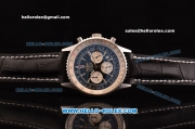 Breitling Navitimer Chronograph Quartz Movement Black Dial with Silver Stick Marking and Three Small Dials-Black Leather Strap