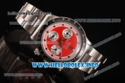 Rolex Daytona Vintage Chrono Miyota OS20 Quartz Steel Case/Bracelet with Red Dial and Point Markers - White Inner Bezel