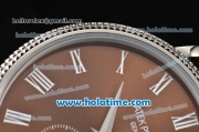 Patek Philippe Calatrava Miyota Quartz Steel Case with Roman Numeral Markers and Brown Dial