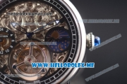 Cartier Ronde De MoonPhase Swiss Tourbillon Manual Winding Steel Case with Skeleton Dial and Black Leather Strap