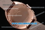 Cartier Cle de Cartier Chrono Japanese Miyota OS20 Quartz Rose Gold Case with White Dial Diamonds Bezel and Brown Leather Strap