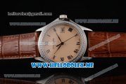 Patek Philippe Calatrava Miyota 9015 Automatic Steel Case with Rose Gold Dial Brown Leather Strap and Roman Numeral Markers Diamonds Bezel