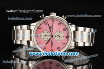 IWC Portuguese Chrono Miyota Quartz Full Steel with Pink Dial and Arabic Numeral Markers