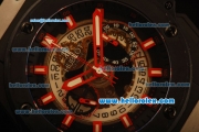 Hublot King Power Swiss Valjoux 7750 Automatic PVD Case with Skeleton Dial and Black Rubber Strap-Red Markers