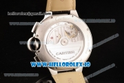 Cartier Ballon Bleu De Large Chronograph 7705 Automatic Steel Case with White Dial Roman Numeral Markers and Genuine Leather Strap