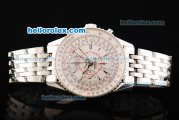 Breitling Montbrillant Swiss Valjoux 7750 Automatic Movement Full Steel with Silver Stick Markers and Silver Dial
