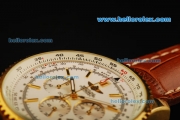 Breitling Navitimer Chronograph Miyota Quartz Movement Gold Case with White Dial and Gold Bezel-Brown Leather Strap