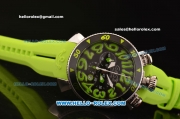 Gaga Milano Chrono 48 Miyota OS20 Quartz PVD Bezel with Black Dial and Green Numeral Markers - Green Rubber Strap