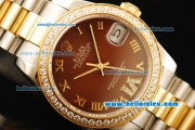 Rolex Datejust Automatic Movement ETA Coating Case with Brown Dial and Diamond Bezel-Two Tone Strap
