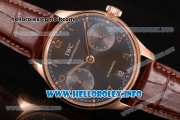 IWC Portuguese Power Reserve Clone IWC 52010 Automatic Rose Gold Case with Grey Dial and Brown Leather Strap - Arabic Numeral Markers (ZF)