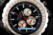 Breitling Chrono-Matic Chronograph Quartz Movement PVD Case with Black Dial and Silver Subdials-Black Leather Strap