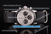 Rolex Daytona Vintage Edition Miyota Quartz Steel Case with Grey Nylon Strap Stick Markers and Silver Dial (GF)