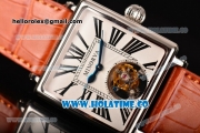 Minorva Swiss Tourbillon Manual Winding Steel Case with White Dial Orange Leather Strap and Black Roman Numeral Markers