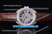 Cartier Cle de Cartier Asia ST16 Automatic Steel/Diamonds Case with Roman Numeral Markers Brown Leather Strap and Diamonds Dial