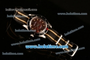 Rolex Milgauss Vintage 1950s Asia 2813 Automatic Steel Case with Brown Dial Yellow Markers and Nylon Strap