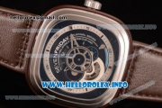 SevenFriday P3-02 Japanese Miyota 8215 Automatic Steel Case with White/Black Dial and Brown Leather Strap