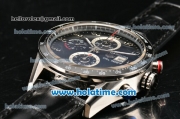 Tag Heuer Carrera Calibre 1887 Date Chrono Swiss Valjoux 7750 Automatic Steel Case with Black Ceramic Bezel and Black Leather Strap (ZF)