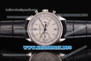 Vacheron Constantin Historiques Cornes de Vache 1955 Chronograph Copy Venus 75 Manual Winding Steel Case with White Dial Silver Stick Markers and Black Leather Strap