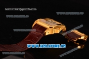 Cartier Santos 100 Medium Swiss ETA 2824 Automatic Yellow Gold Case with Beige Dial and Brown Leather Strap