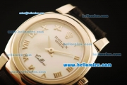 Rolex Cellini Swiss Quartz Steel Case with White MOP Dial and Black Leather Strap-Lady Size