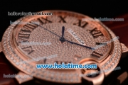 Cartier Ballon Bleu de Cartier Swiss ETA 2892 Automatic Rose Gold Case with Brown Leather Strap Diamond Dial and Roman Numeral Markers