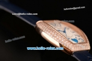 Franck Muller Heart Swiss Quartz Rose Gold Case with Blue Leather Strap Diamond Bezel and White Dial - ETA Coating