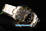 Rolex Submariner Swiss ETA 2836 Automatic Movement Two Tone with Black Bezel Black Dial and White Markers
