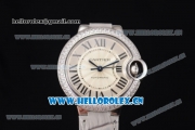 Cartier Ballon Bleu Medium Asia Automatic Steel Case with Silver Dial Grey Leather Strap and Diamonds Bezel (YF)