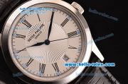 Patek Philippe Calatrava Swiss ETA 2824 Automatic Steel Case with Black Leather Strap White Dial Roman Markers