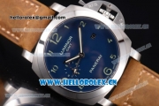 Panerai Luminor 1950 3 Days GMT Asia ST25 Automatic Steel Case with Blue Dial Arabic Numeral Markers and Brown Leather Strap