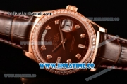 Rolex Day-Date Asia Automatic Rose Gold Case with Diamonds Markers Brown Dial - Diamonds Bezel (BP)