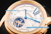 Cartier Calibre Swiss Tourbillon Manual Winding Movement Rose Gold Case with White Dial and Black Leather Strap