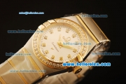 Omega Constellation Swiss Quartz Steel Case with Diamond Bezel and Silver Dial-Two Tone Strap